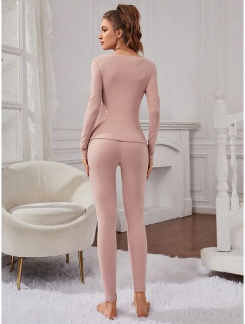 Shein Contrast Lace Thermal Underwear Set