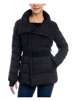 Women's Stretch Asymmetrical Belted Down Puffer Coat