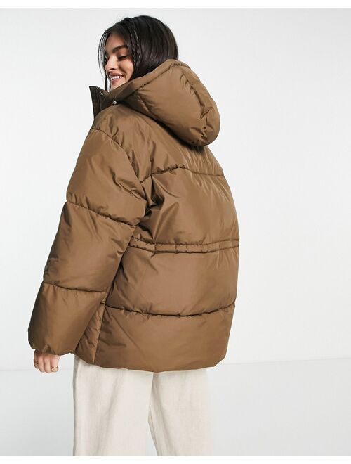 NA-KD oversize padded jacket with hood in brown