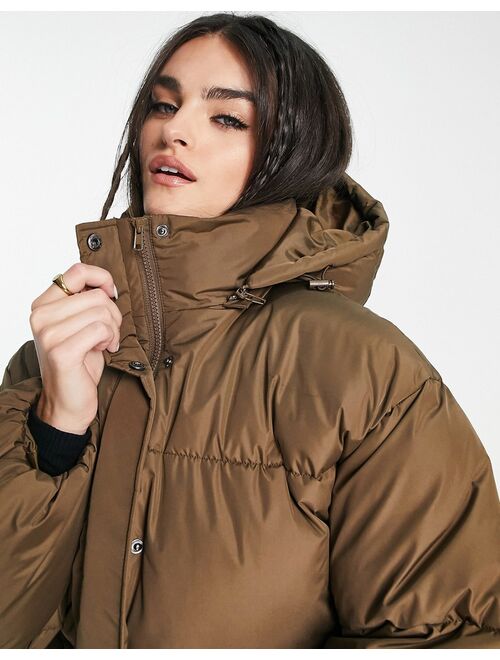 NA-KD oversize padded jacket with hood in brown