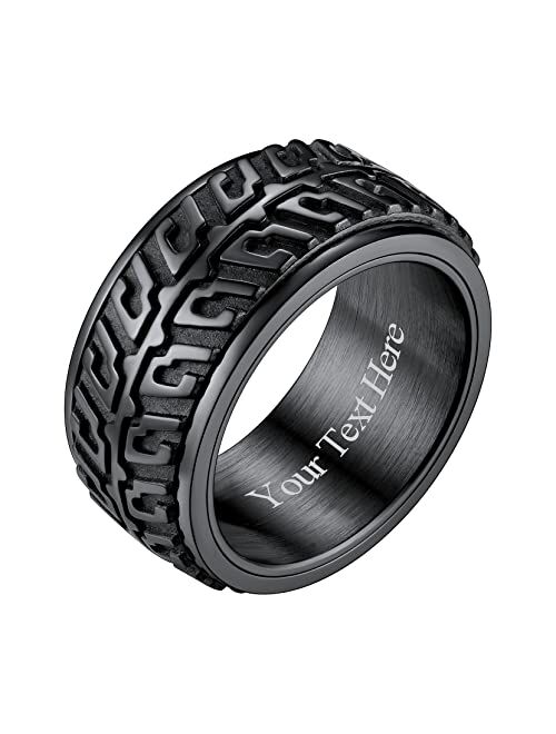 Richsteel Stainless Steel Spinner Ring Cool Car Motorcycle Tire Tread Biker Rings Fidget Band Rings for Men Women, Size 7-12 (with Gift Box)