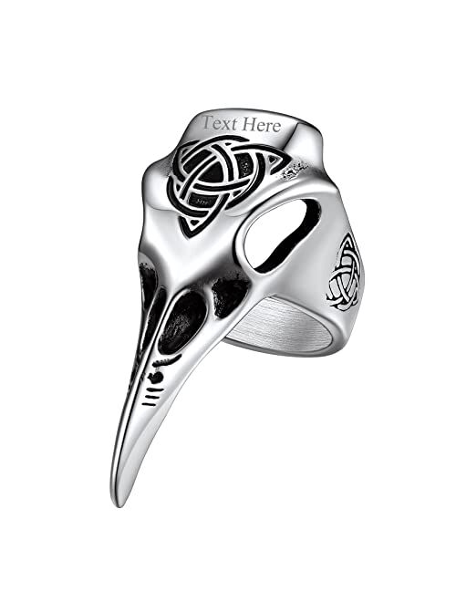 Richsteel Stainless Steel Viking Raven Crow Skull Ring for Men Women Gothic Norse Protection Jewelry(with Gift Box)