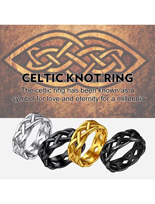 Richsteel 7MM Wide Celtic Knot Ring for Men Women Stainless Steel/Gold/Black/Grey Eternity Wedding Band,Size 7-14(with Gift Box)