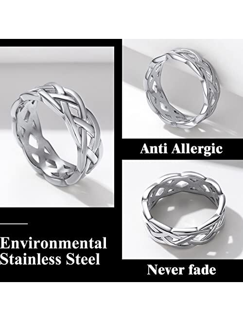 Richsteel 7MM Wide Celtic Knot Ring for Men Women Stainless Steel/Gold/Black/Grey Eternity Wedding Band,Size 7-14(with Gift Box)