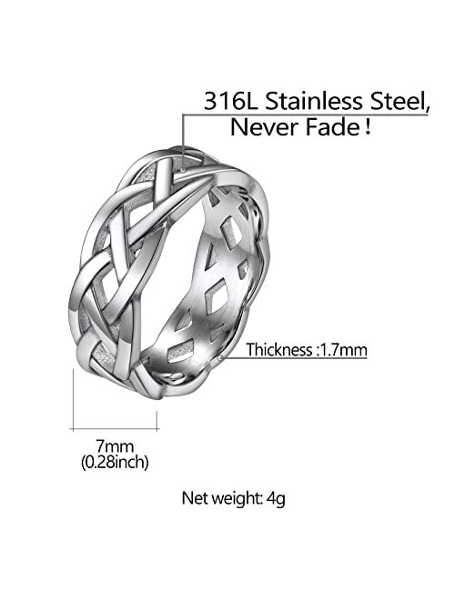 Richsteel 7MM Wide Celtic Knot Ring for Men Women Stainless Steel/Gold/Black/Grey Eternity Wedding Band,Size 7-14(with Gift Box)