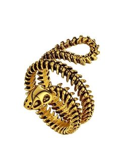 Richsteel Stainless Steel/Gold Plated/Black Snake Vertebrae Looped Bone Cast Ring Biker Rings for Men Women Punk Gothic Jewelry(with Gift Box)