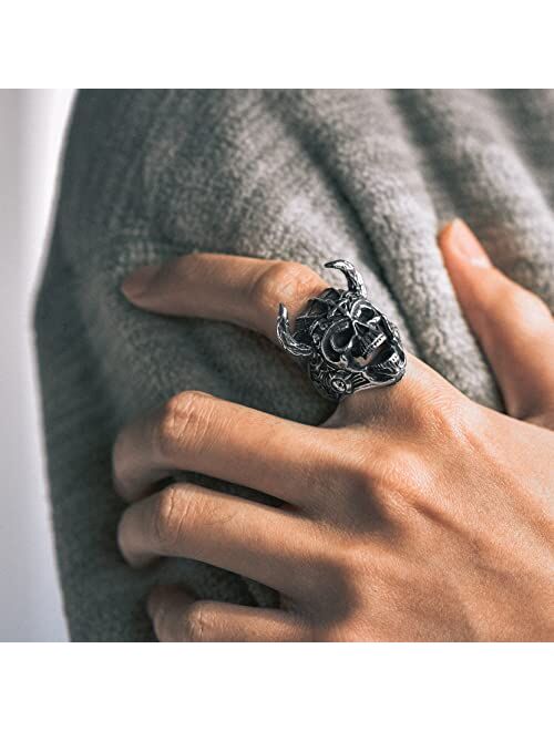 Richsteel Stainless Steel Statement Ring for Men Fashion Punk Biker Skull Rings Size 7-14 Halloween Ring(Gift Wrapped)