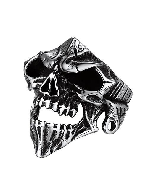 Richsteel Stainless Steel Statement Ring for Men Fashion Punk Biker Skull Rings Size 7-14 Halloween Ring(Gift Wrapped)