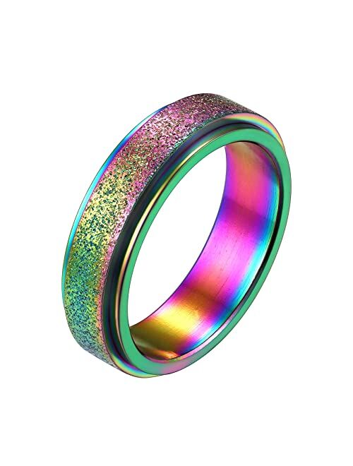 Richsteel Stainless Steel Band Rings for Men Women Rotatable Fidget Spinner Rings Sand Blast Finish Wedding Bands(Send Gift Box)