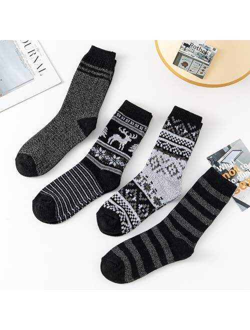 Sock Amazing Fashion Fuzzy Socks for Women Thermal Socks Winter 4 Pairs Thick Cozy Super Soft Socks Crew