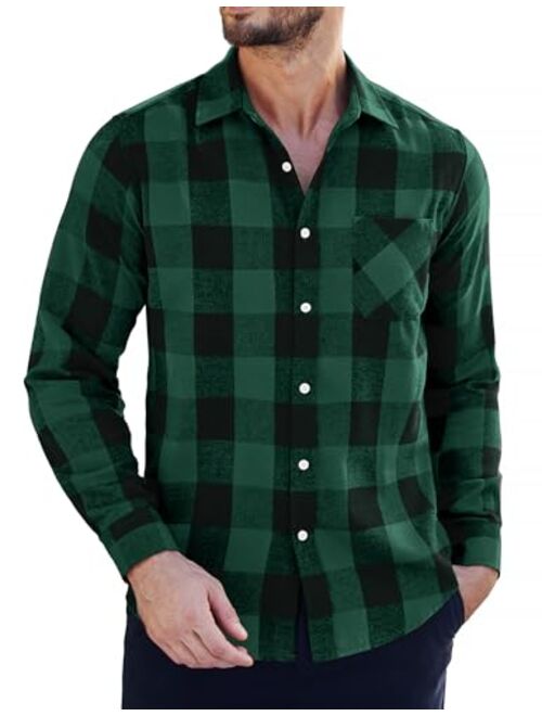 COOFANDY Men's Flannel Plaid Shirts Long Sleeve Button Down Shirts Casual Dress Shirt