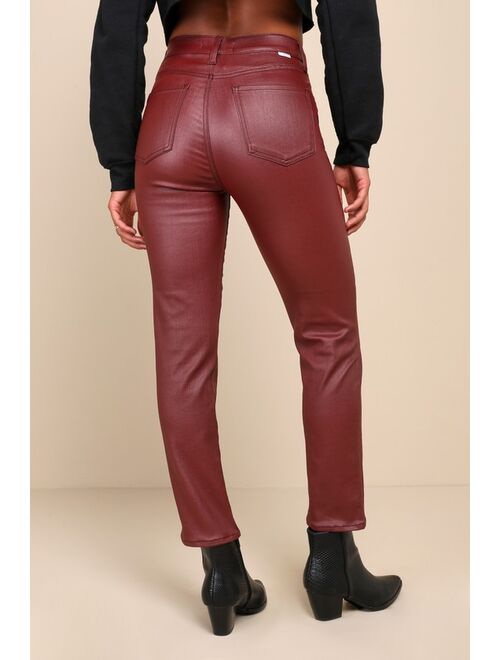 DAZE DENIM Daily Driver Burgundy Coated High-Rise Skinny Jeans