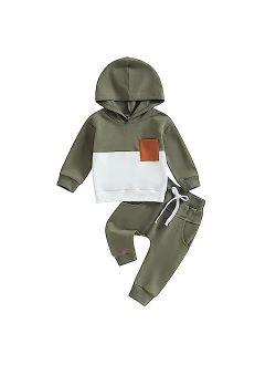 Allshope Toddler Baby Boy Clothes Set Long Sleeve Checkerboard Patchwork Hooded Tops Pants Cute Infant Newborn Fall Outfit