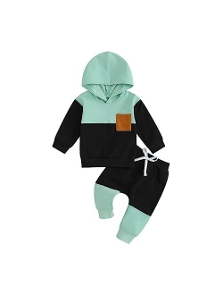 Allshope Toddler Baby Boy Clothes Set Long Sleeve Checkerboard Patchwork Hooded Tops Pants Cute Infant Newborn Fall Outfit