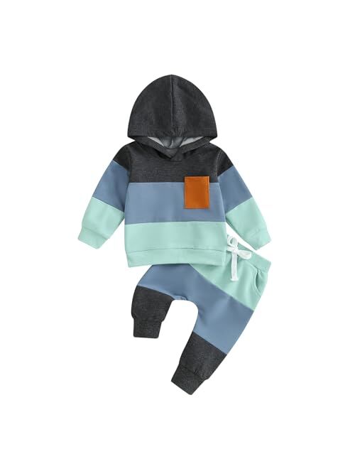 Allshope Toddler Baby Boy Clothes Set Long Sleeve Checkerboard Patchwork Hooded Tops Pants Cute Infant Newborn Fall Outfit