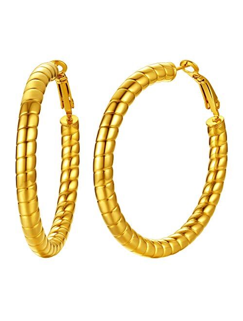 Richsteel Minimalist Hoop Earrings for Women Fits Sensitive Ears 30/40/60/80mm Hoops Stainless Steel/18K Gold Plated Fashion Jewelry(with Gift Box)