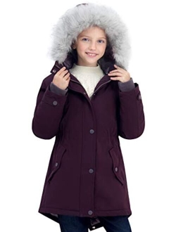 SOLOCOTE Girls Winter Coats Heavyweight Medium Length Warm Jacket With Removable Fur Collar Hooded 3-14Y