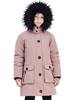 SOLOCOTE Girls Winter Coats Heavyweight Medium Length Warm Jacket With Removable Fur Collar Hooded 3-14Y