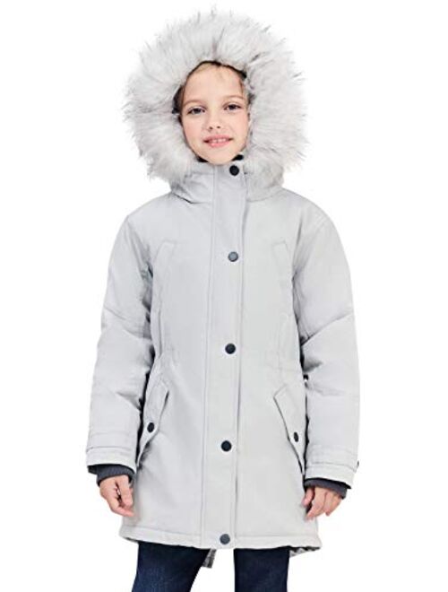 SOLOCOTE Girls Winter Coats Heavyweight Medium Length Warm Jacket With Removable Fur Collar Hooded 3-14Y