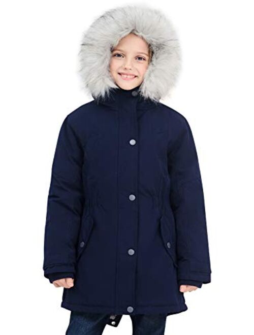 SOLOCOTE Girls Winter Coats Heavyweight Medium Length Warm Jacket With Removable Fur Collar Hooded 3-14Y