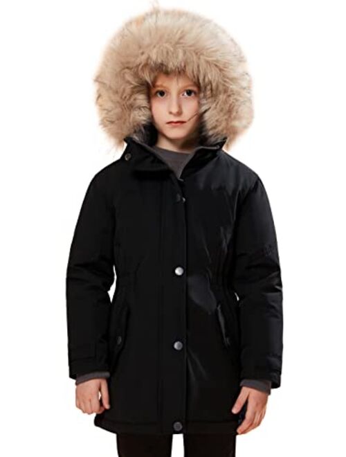 SOLOCOTE Girls Winter Coats Heavyweight Medium Length Warm Jacket With Removable Fur Collar Hooded 3-14Y