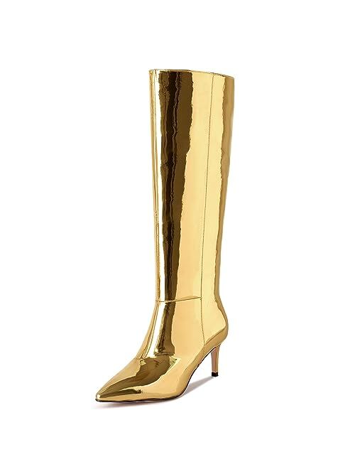 wetkiss Knee High Boots for Women, with Stiletto Heel and Pointed Toe Design, Classic and Sexy