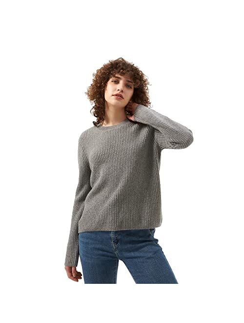 GreenMount Cashmere Sweaters for Women Essential Crewneck Ribbed Long Sleeve Pullover Sweater