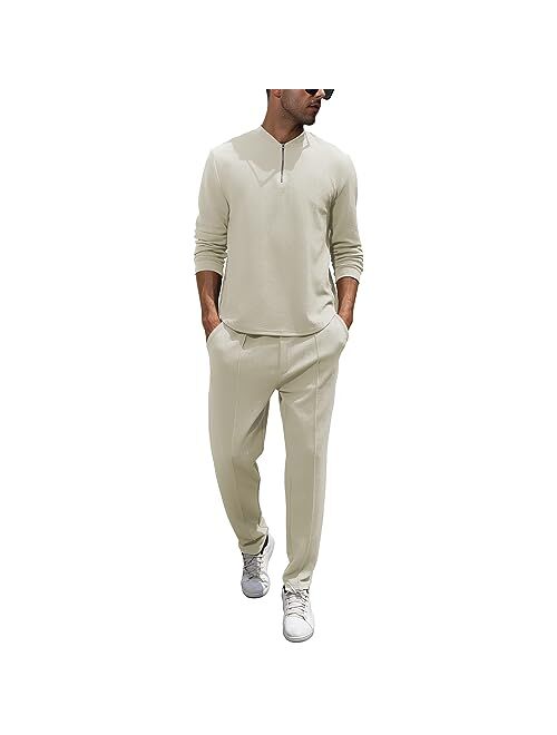 FZNHQL Fashion Men's Tracksuits 2 Piece Casual Athletic Jogging Outfits Short/Long Sleeve Track Suits for Men Set