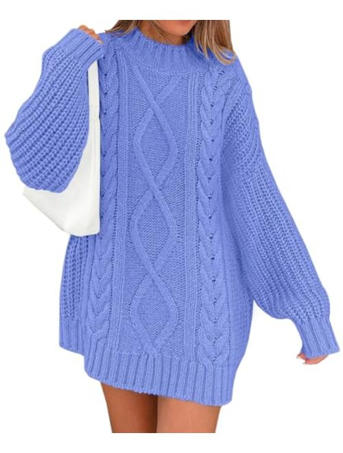 LILLUSORY Women's Crewneck Oversized Sweater Dress 2023 Fall Cable Knit Long Sleeve Chunky Casual Dresses Pullover Tops