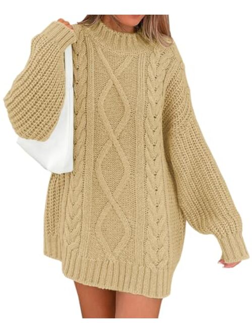 LILLUSORY Women's Crewneck Oversized Sweater Dress 2023 Fall Cable Knit Long Sleeve Chunky Casual Dresses Pullover Tops