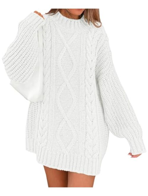 LILLUSORY Women's Crewneck Oversized Sweater Dress 2023 Fall Cable Knit Long Sleeve Chunky Casual Dresses Pullover Tops