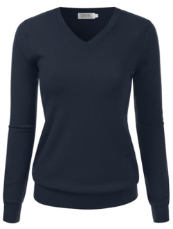 danibe Women's V-Neck Long Sleeve Pullover Premium Soft Knitted Sweater (S-XXL)