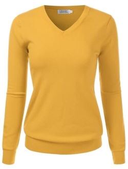 danibe Women's V-Neck Long Sleeve Pullover Premium Soft Knitted Sweater (S-XXL)