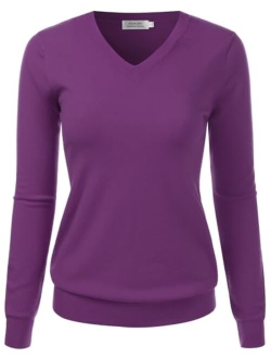 danibe Women's V-Neck Long Sleeve Pullover Premium Soft Knitted Sweater (S-XXL)