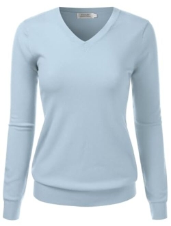 danibe Women's V-Neck Long Sleeve Pullover Premium Soft Knitted Sweater (S-XXL)