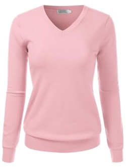 danibe Women's V-Neck Long Sleeve Pullover Premium Soft Knitted Sweater (S-XXL)