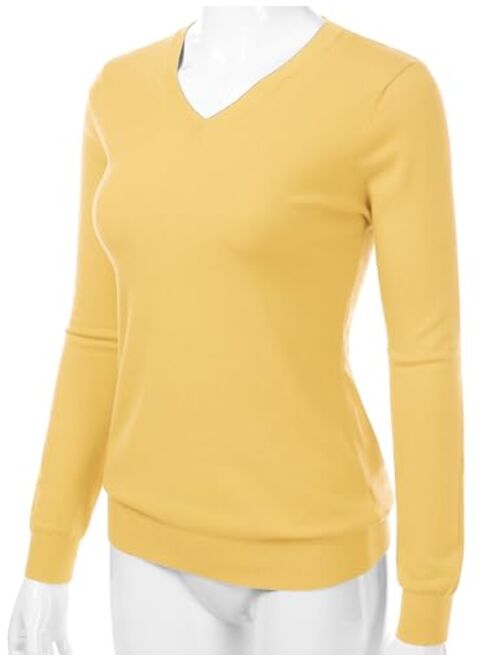 danibe Women's V-Neck Long Sleeve Pullover Premium Soft Knitted Sweater (S-XXL)