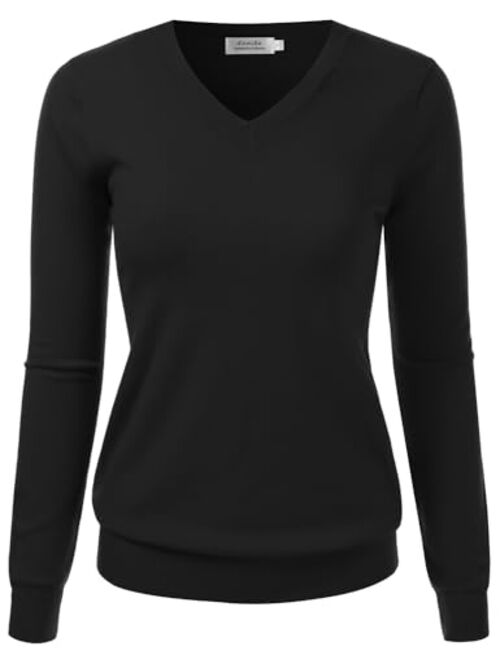 danibe Women's V-Neck Long Sleeve Pullover Premium Soft Knitted Sweater (S-XXL)