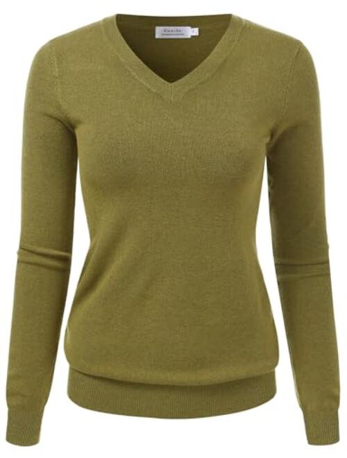 danibe Women's V-Neck Long Sleeve Pullover Premium Soft Knitted Sweater (S-XXL)