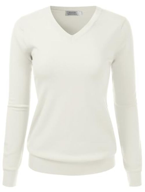 danibe Women's V-Neck Long Sleeve Pullover Premium Soft Knitted Sweater (S-XXL)