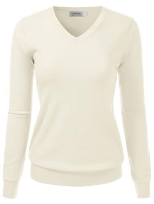 danibe Women's V-Neck Long Sleeve Pullover Premium Soft Knitted Sweater (S-XXL)