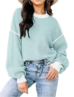 Disamer Fall Sweaters for Women 2023 Long Sleeve Striped Oversized Sweaters Trendy Casual Crew Neck Knitted Tops Pullover Jumper