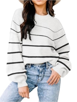 Disamer Fall Sweaters for Women 2023 Long Sleeve Striped Oversized Sweaters Trendy Casual Crew Neck Knitted Tops Pullover Jumper