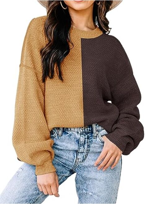 Disamer Fall Sweaters for Women 2023 Long Sleeve Striped Oversized Sweaters Trendy Casual Crew Neck Knitted Tops Pullover Jumper