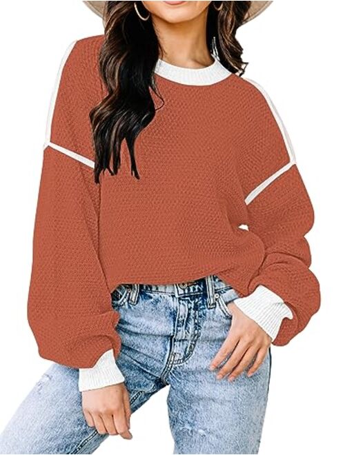 Disamer Fall Sweaters for Women 2023 Long Sleeve Striped Oversized Sweaters Trendy Casual Crew Neck Knitted Tops Pullover Jumper