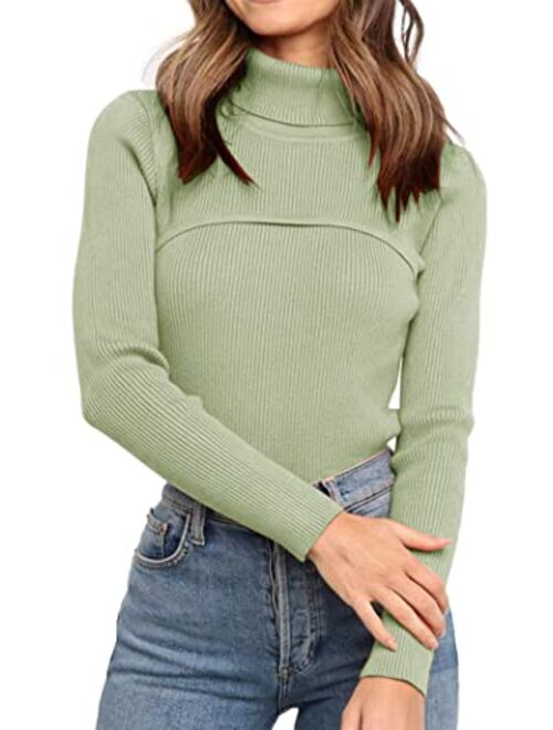 PRETTYGARDEN Women's Fall Fashion Turtleneck Pullover Sweaters Casual Long Sleeve Cable Knit Fitted Jumper Tops