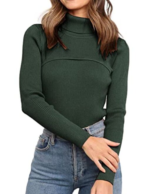 PRETTYGARDEN Women's Fall Fashion Turtleneck Pullover Sweaters Casual Long Sleeve Cable Knit Fitted Jumper Tops