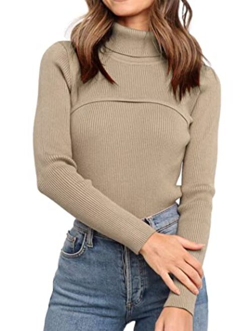 PRETTYGARDEN Women's Fall Fashion Turtleneck Pullover Sweaters Casual Long Sleeve Cable Knit Fitted Jumper Tops