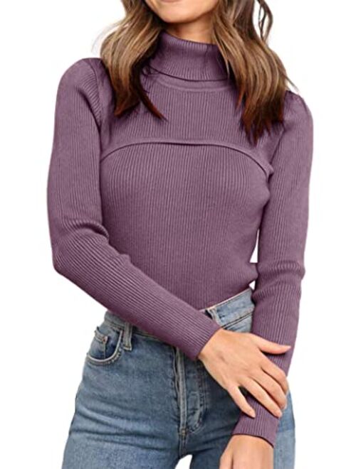 PRETTYGARDEN Women's Fall Fashion Turtleneck Pullover Sweaters Casual Long Sleeve Cable Knit Fitted Jumper Tops