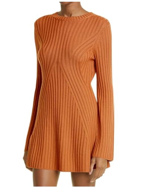 Ugerlov Women's 2023 Trendy Fall Long Sleeve Sweater Dress Round Neck Pullover Sweater Ribbed Knit Mini Dress